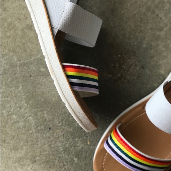Boost Rainbow Stripe White Elastic Ankle Sandals - Picture 5 of 8